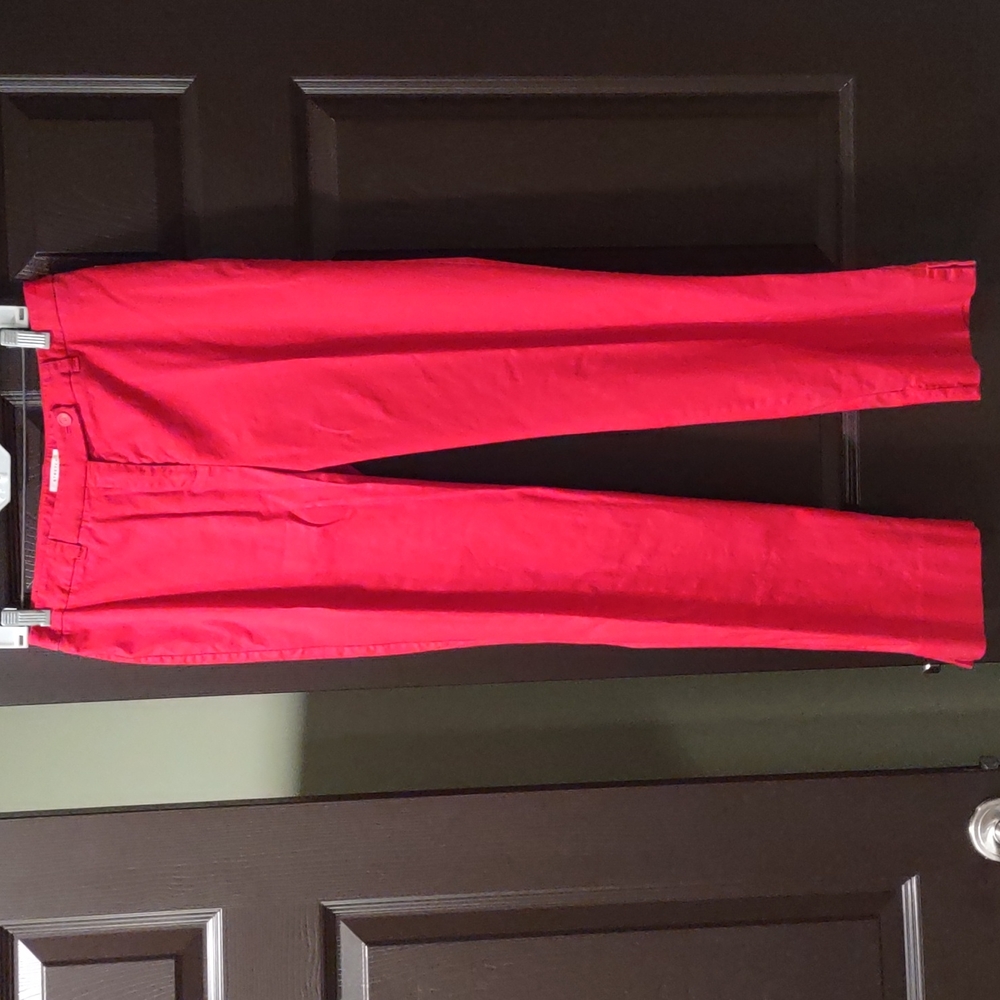 Red Cotton stretch pants straight leg, 6